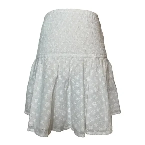 Sabo Harmony Skirt Womens S Eyelet Smocked Stretch High Waist Mini Skirt New - Picture 2 of 9